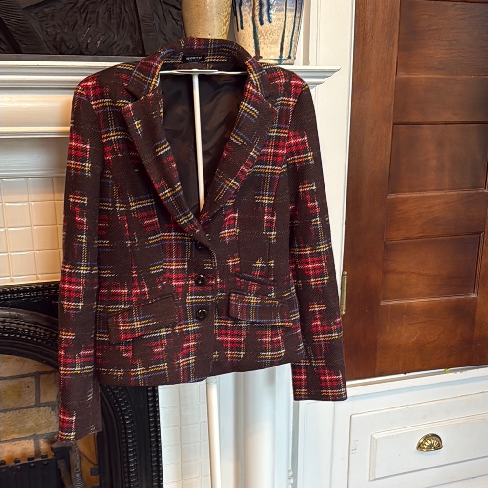 Worth Red and Black Plaid Blazer Tailored Fit- worn 2 times- excellent condition